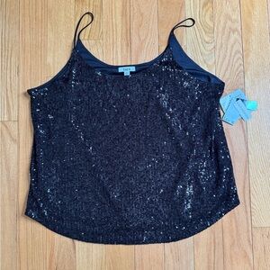 Bar III Black Sequin Camisole Sleeveless Top